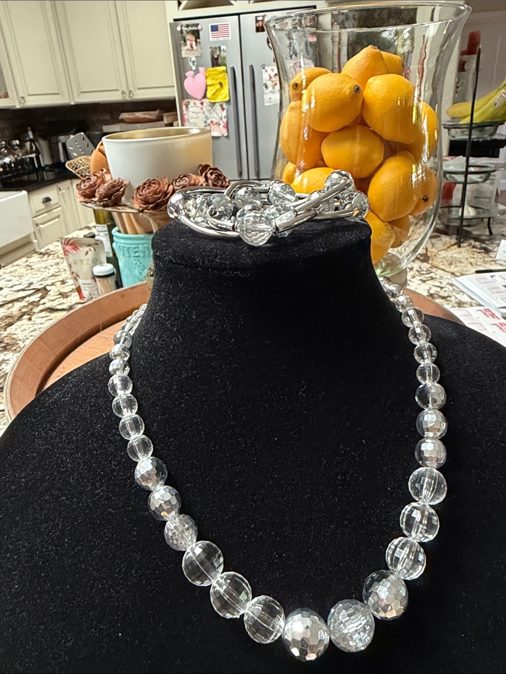 Cookie Lee Clear Beaded Statement Necklace and bracelet- Women Jewelry